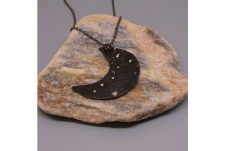 Crescent Moon Steel Necklace w/ Sterling Silver Constellation