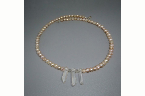 Freshwater Pearl Necklace w/ Quartz Crystals