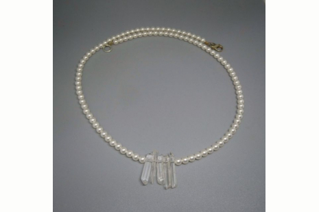 Petite Pearl Necklace w/ Quartz Crystals