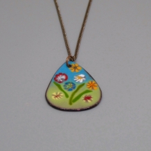 Enamel Abstract Flower Pendant Necklace